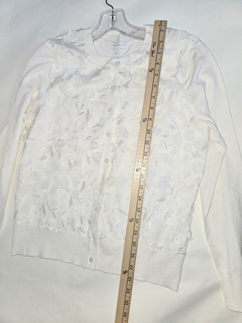 Carter Club Cream 3D Floral Applique Whimsical Cardigan, Ethereal Womens Size M - Picture 6 of 9